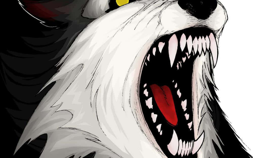 Angry Wolf, white wolf, glowing yellow eyes, SD Desktop Wallpaper