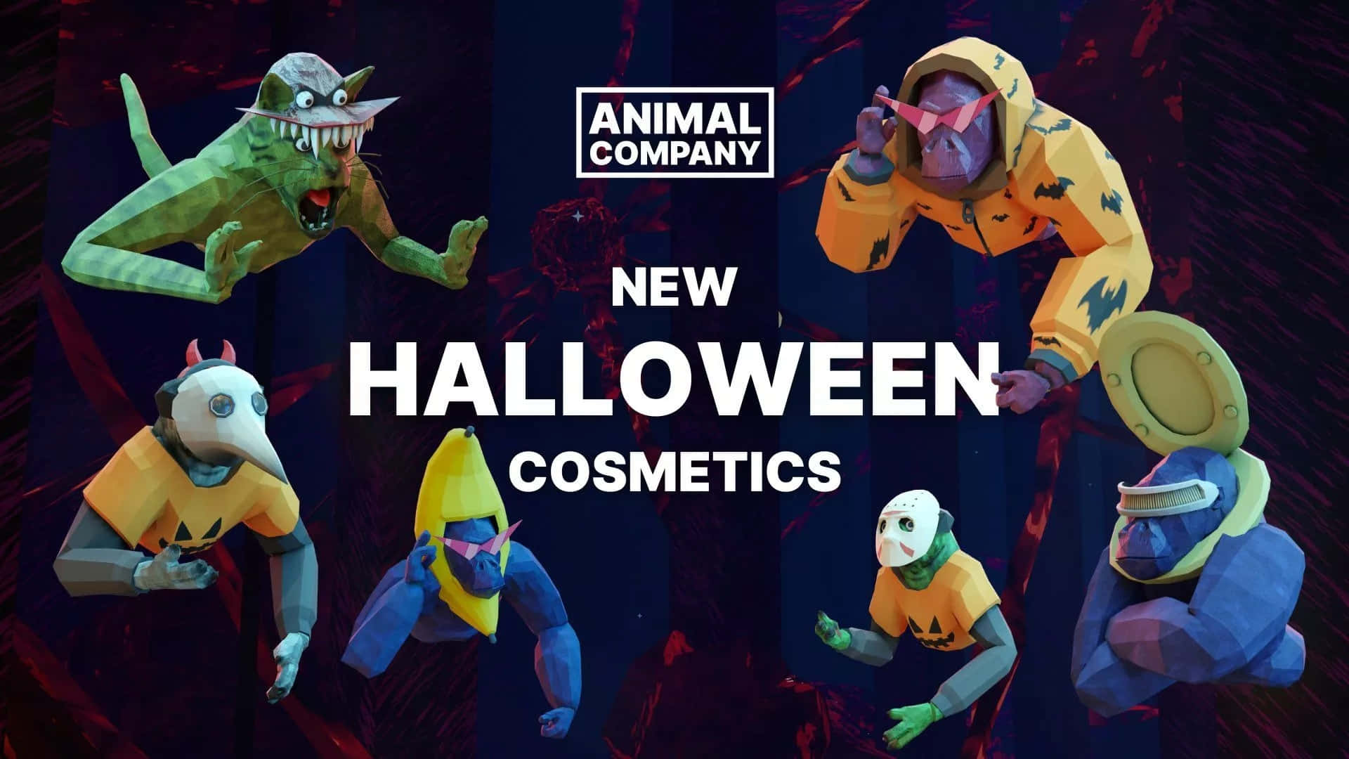 Animal Company, Halloween cosmetics, low-poly animal characters, Full HD Desktop Wallpaper
