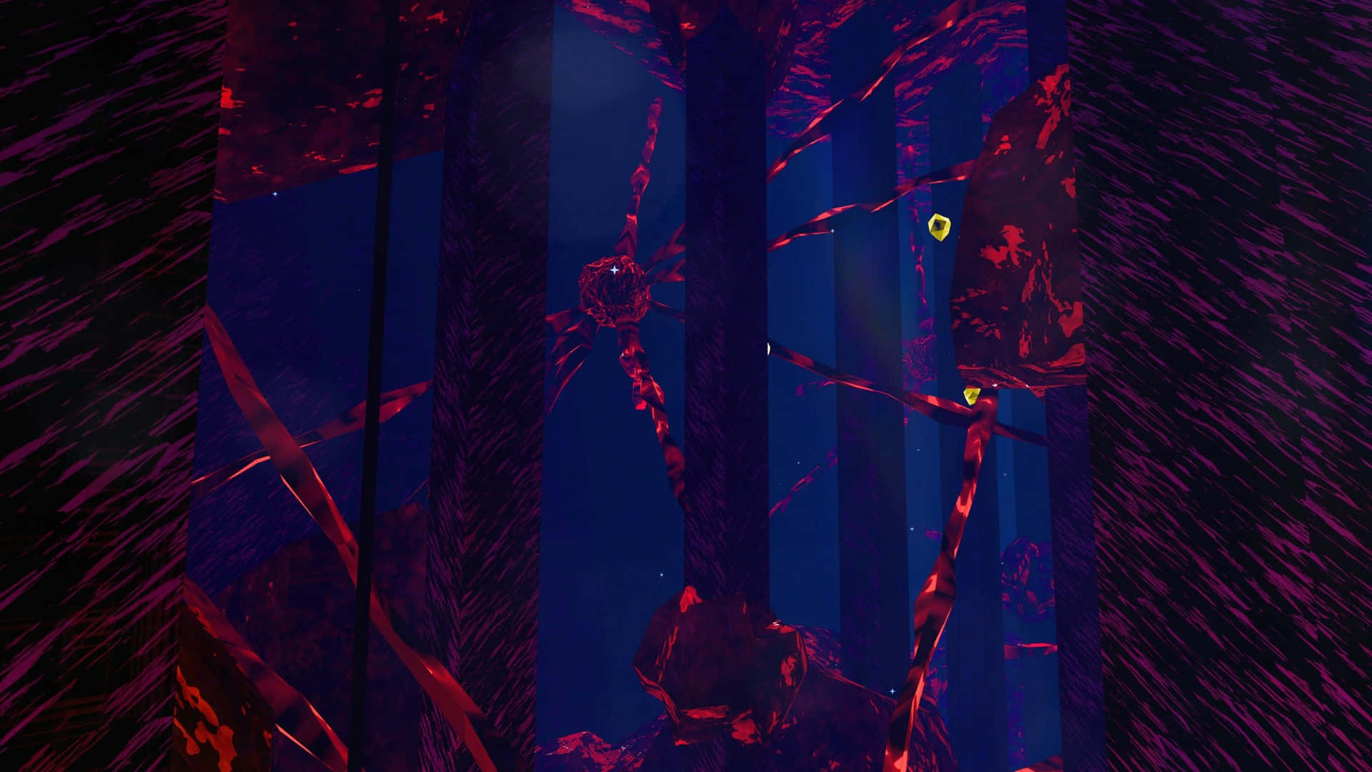 Animal Company, Dark Forest Scene, purple trees, Full HD Desktop Wallpaper