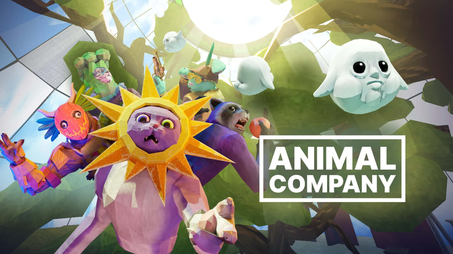 Animal Company, low poly game scene, cartoon animals, Full HD Desktop Wallpaper