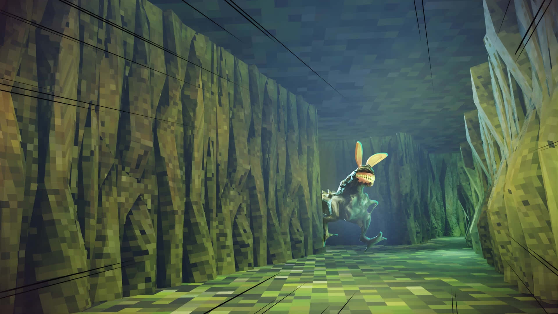 Animal Company, forest exploration, pixelated rabbit-headed creature, Full HD Desktop Wallpaper