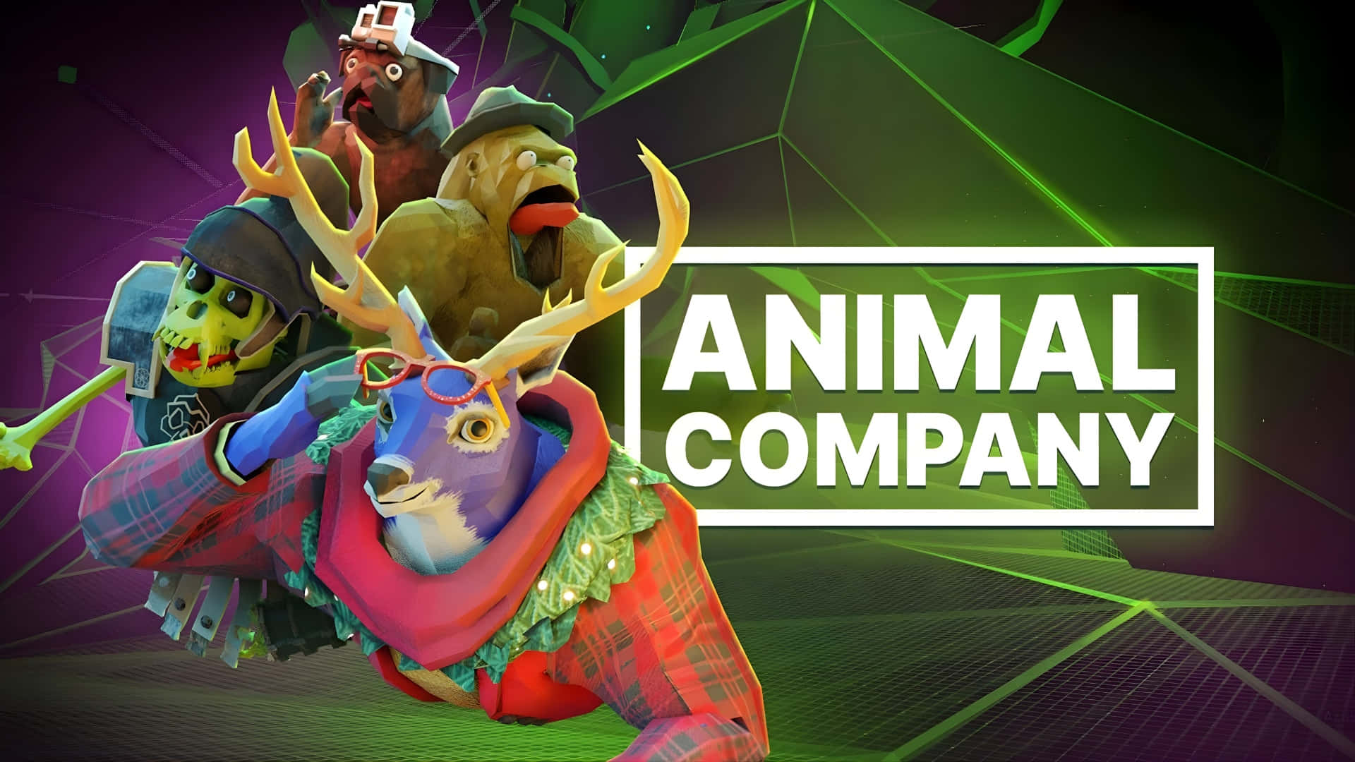 Animal Company, neon green, purple, Full HD Desktop Wallpaper