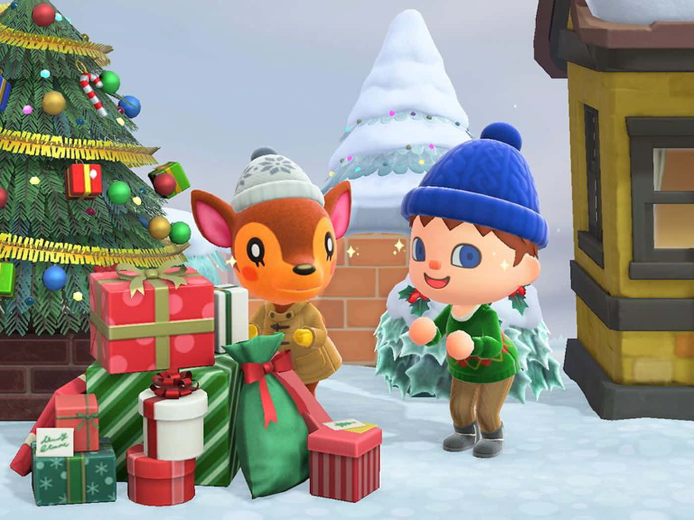 Animal Crossing, winter, Christmas tree, HD Desktop Wallpaper