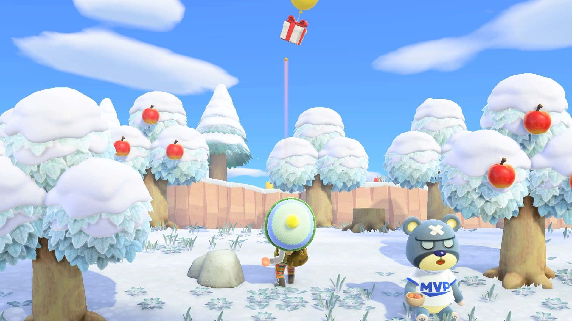 Animal Crossing Winter, snowy landscape, snow-covered trees, Full HD Desktop Wallpaper
