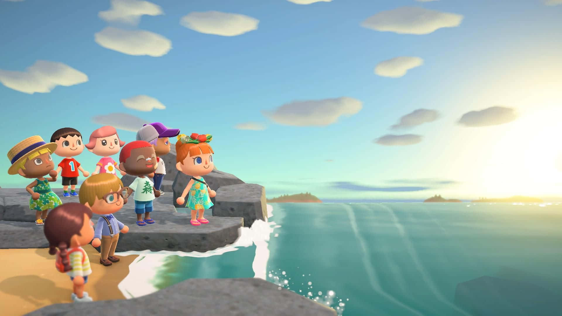 Animal Crossing Winter, cartoon characters, rocky cliff, Full HD Desktop Wallpaper