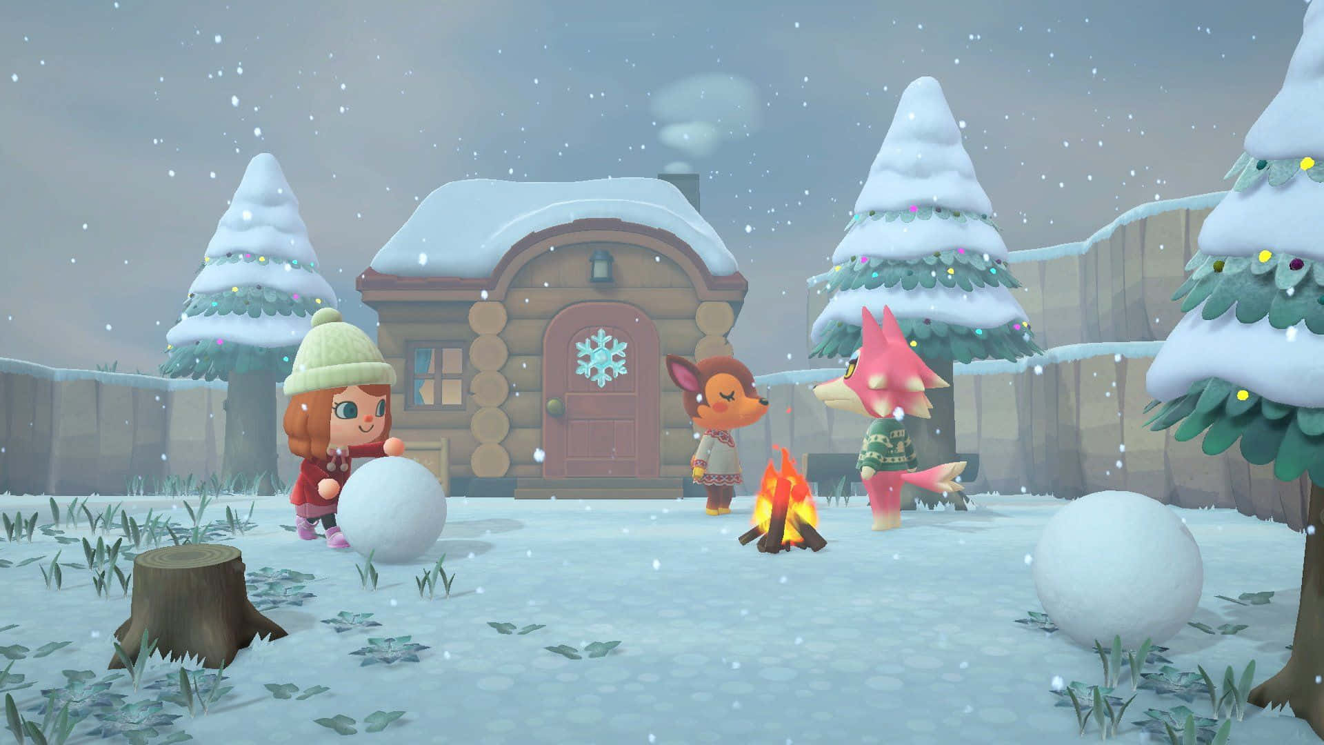 Animal Crossing, Winter, snowballs, Full HD Desktop Wallpaper