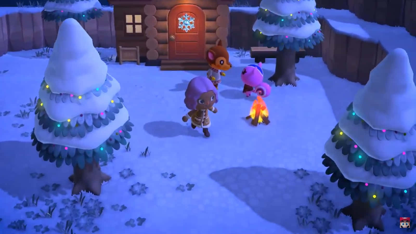 Animal Crossing, winter, campfire, HD Desktop Wallpaper