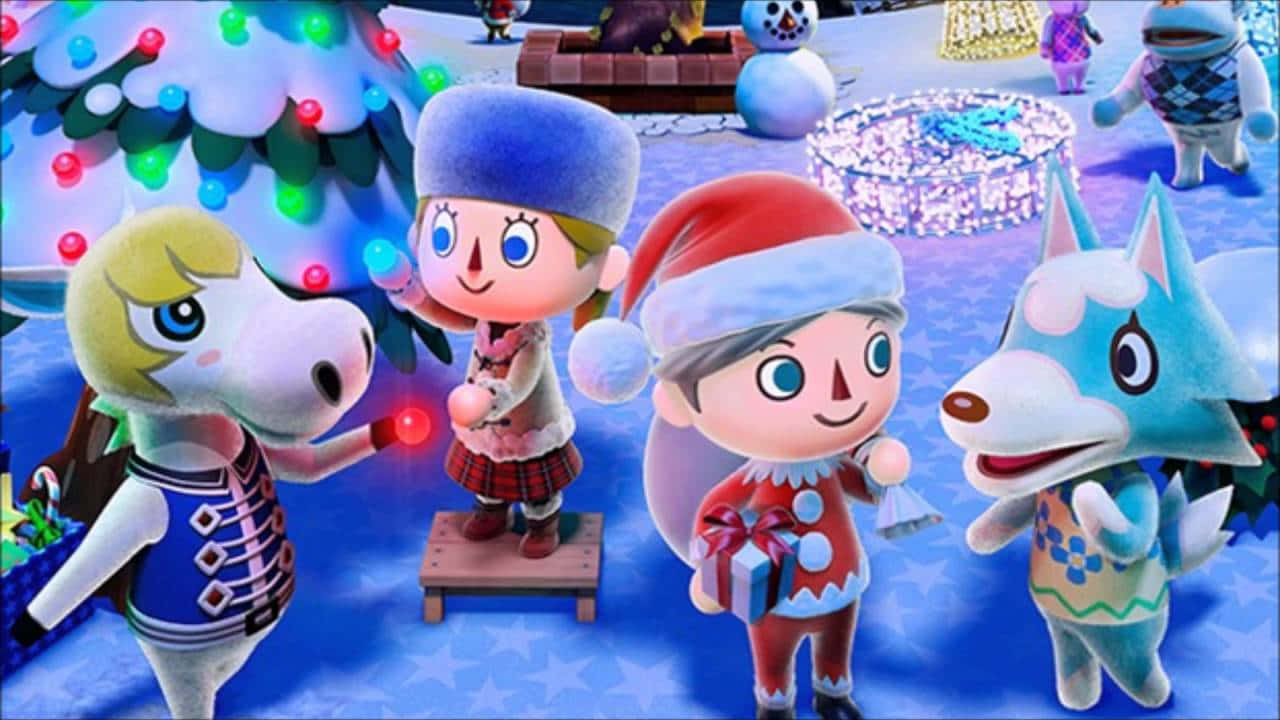 Animal Crossing, winter outfits, glowing lights, HD Desktop Wallpaper