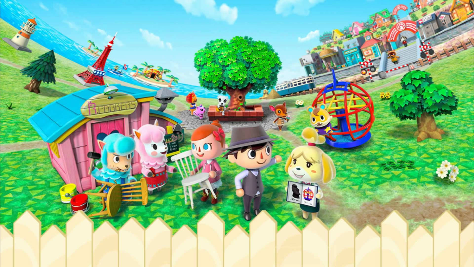 Animal Crossing, lighthouse beach, whimsical buildings, Full HD Desktop Wallpaper