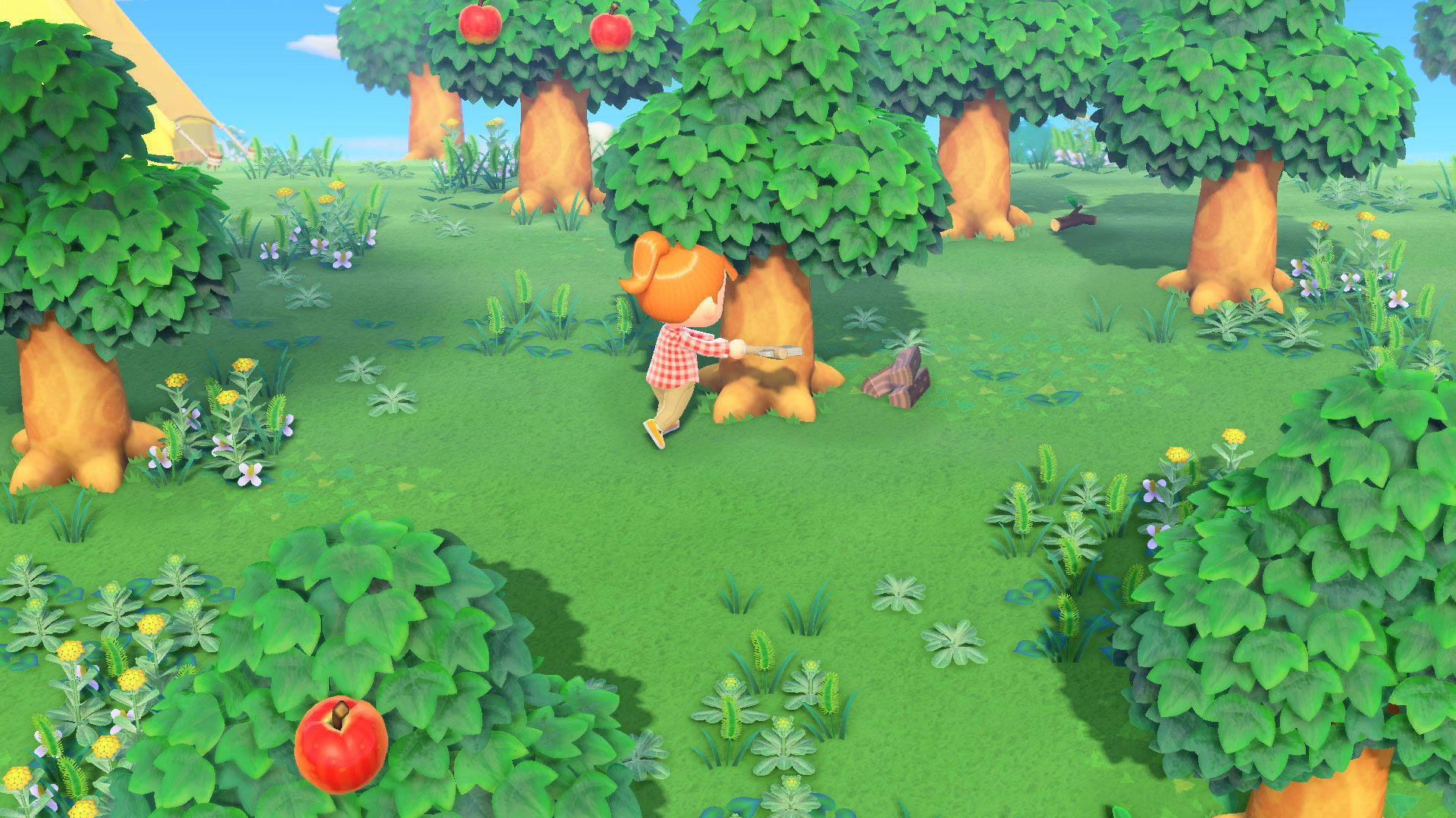 Animal Crossing, plaid shirt, lush green trees, Full HD Desktop Wallpaper