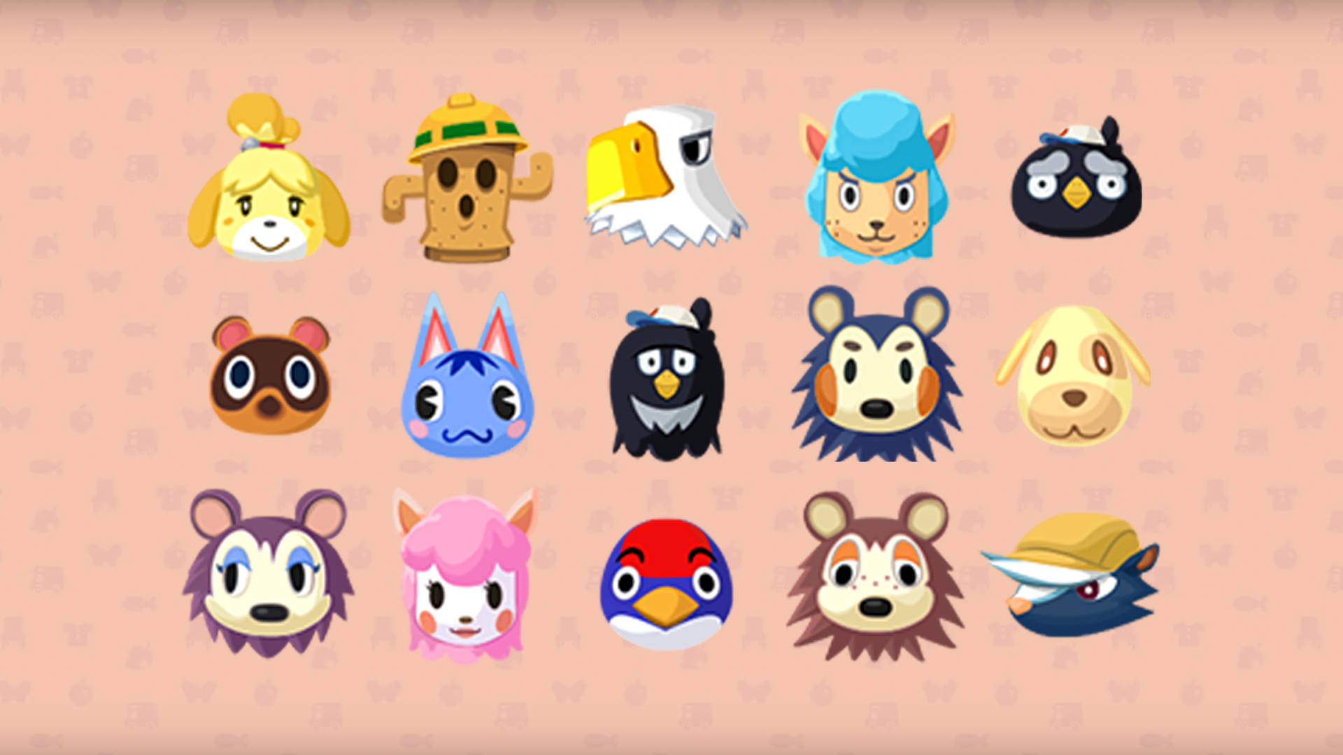Animal Crossing, cartoon animal heads, varied expressions, Full HD Desktop Wallpaper
