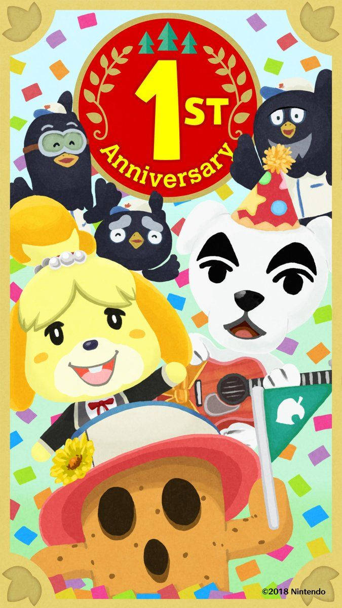Animal Crossing, 1st anniversary, party hats, SD Phone Wallpaper