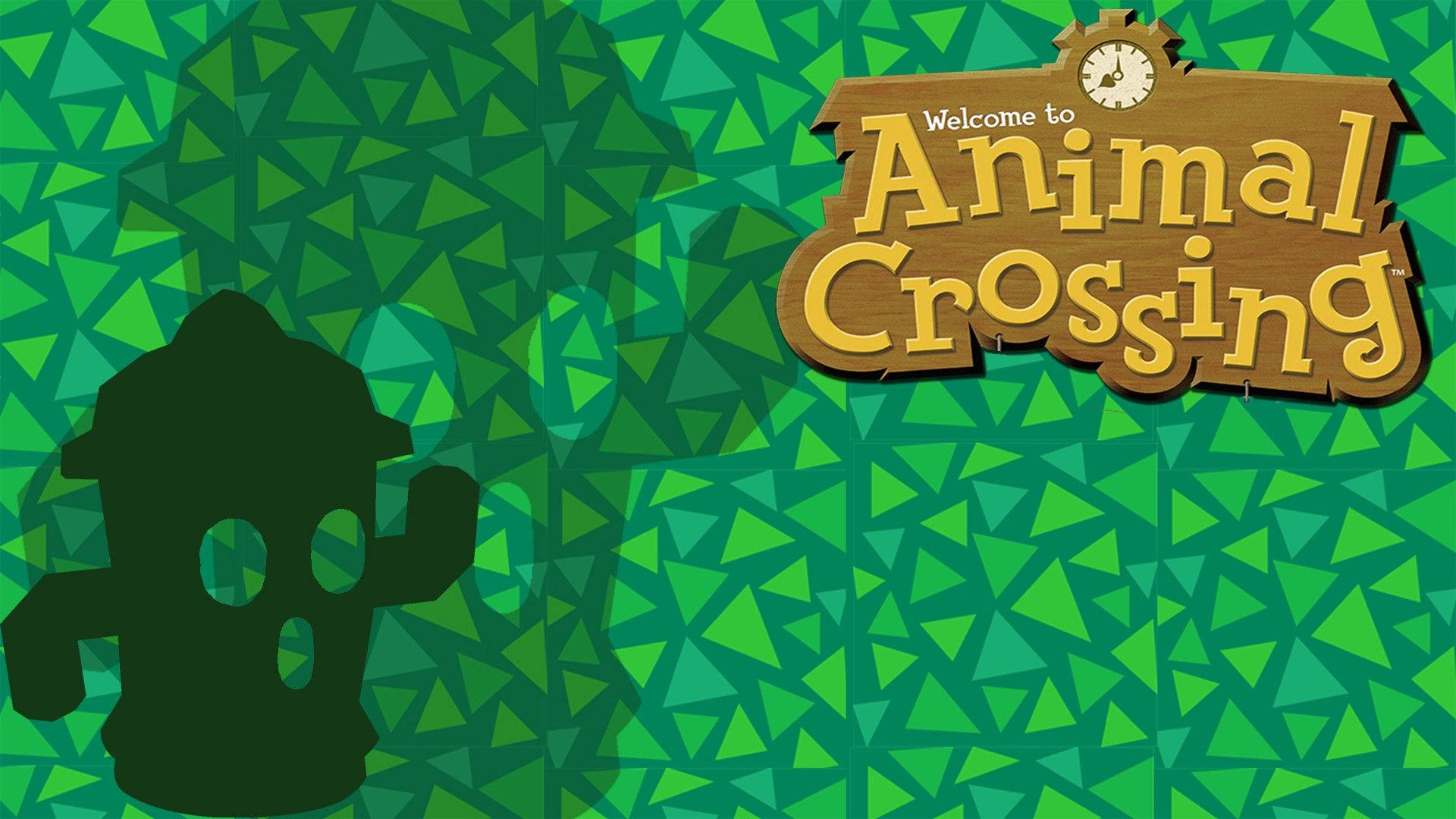 Animal Crossing, green triangular pattern, dark silhouette, Full HD Desktop Wallpaper