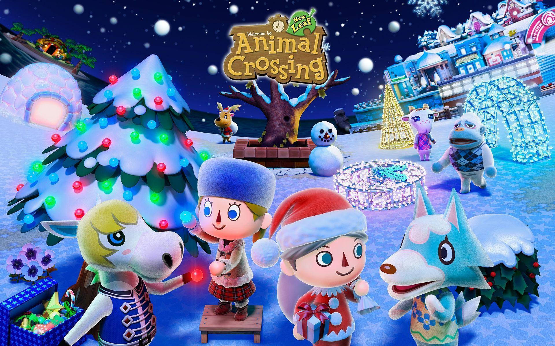 Animal Crossing, snowy, night, Full HD Desktop Wallpaper