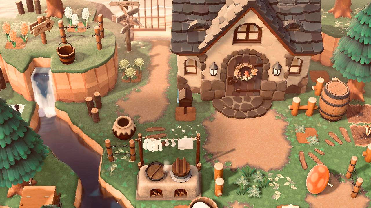 Animal Crossing, cottagecore, stone cottage, HD Desktop Wallpaper