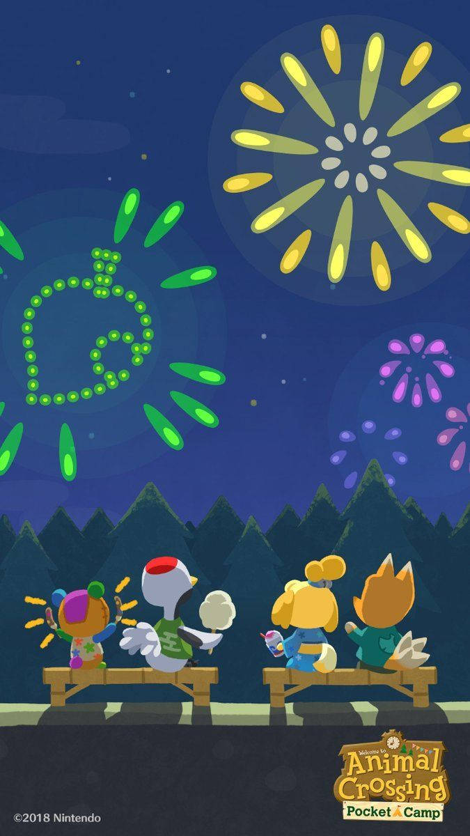 Animal Crossing, fireworks, forest, SD Phone Wallpaper
