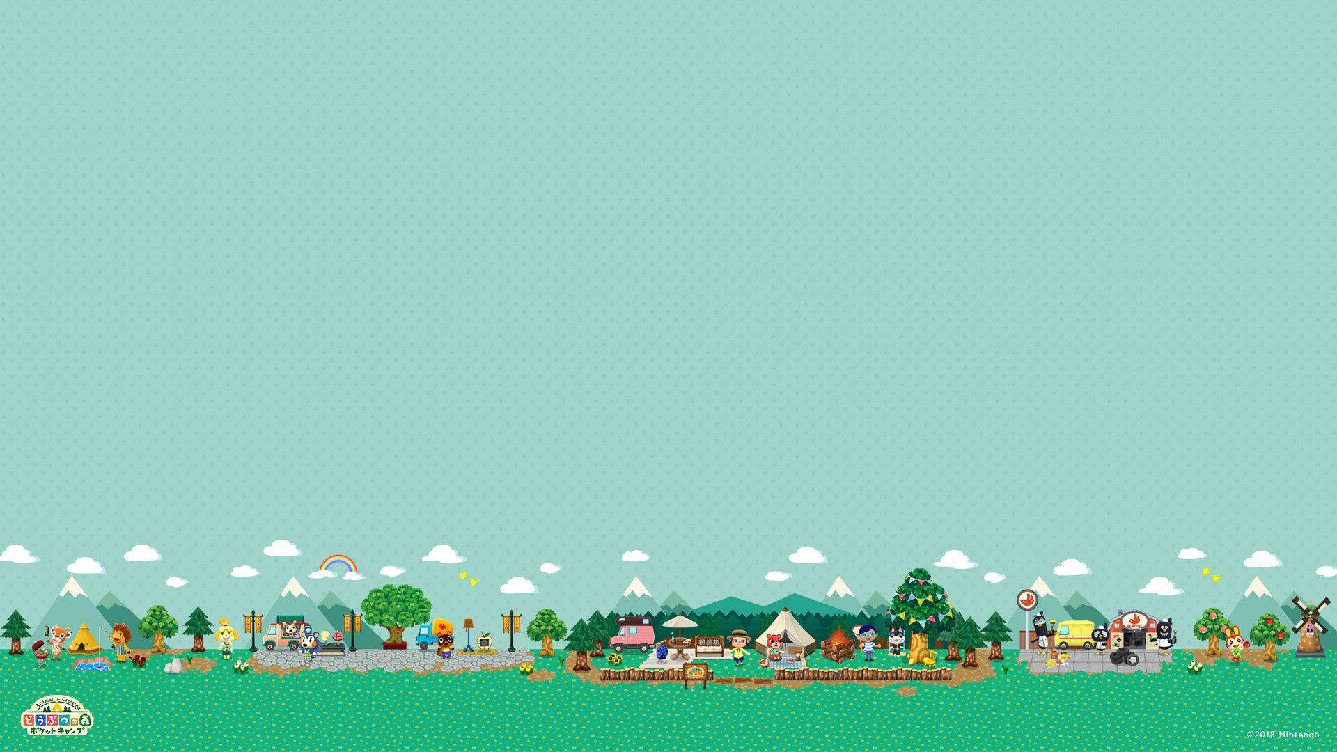 Animal Crossing, pixel-art, teal sky, Full HD Desktop Wallpaper