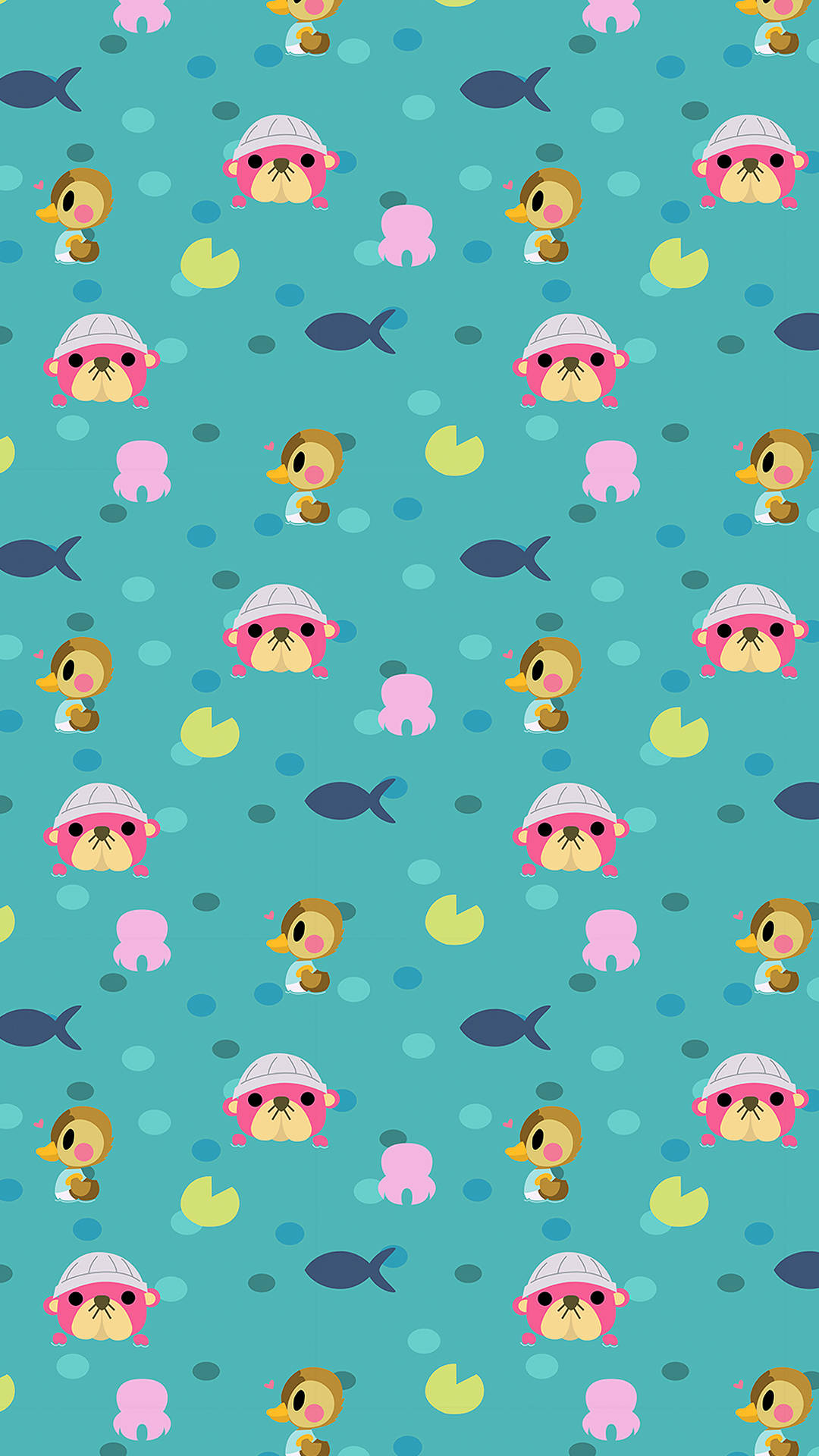 Animal Crossing, teal, cute cartoon otters, Full HD Phone Wallpaper