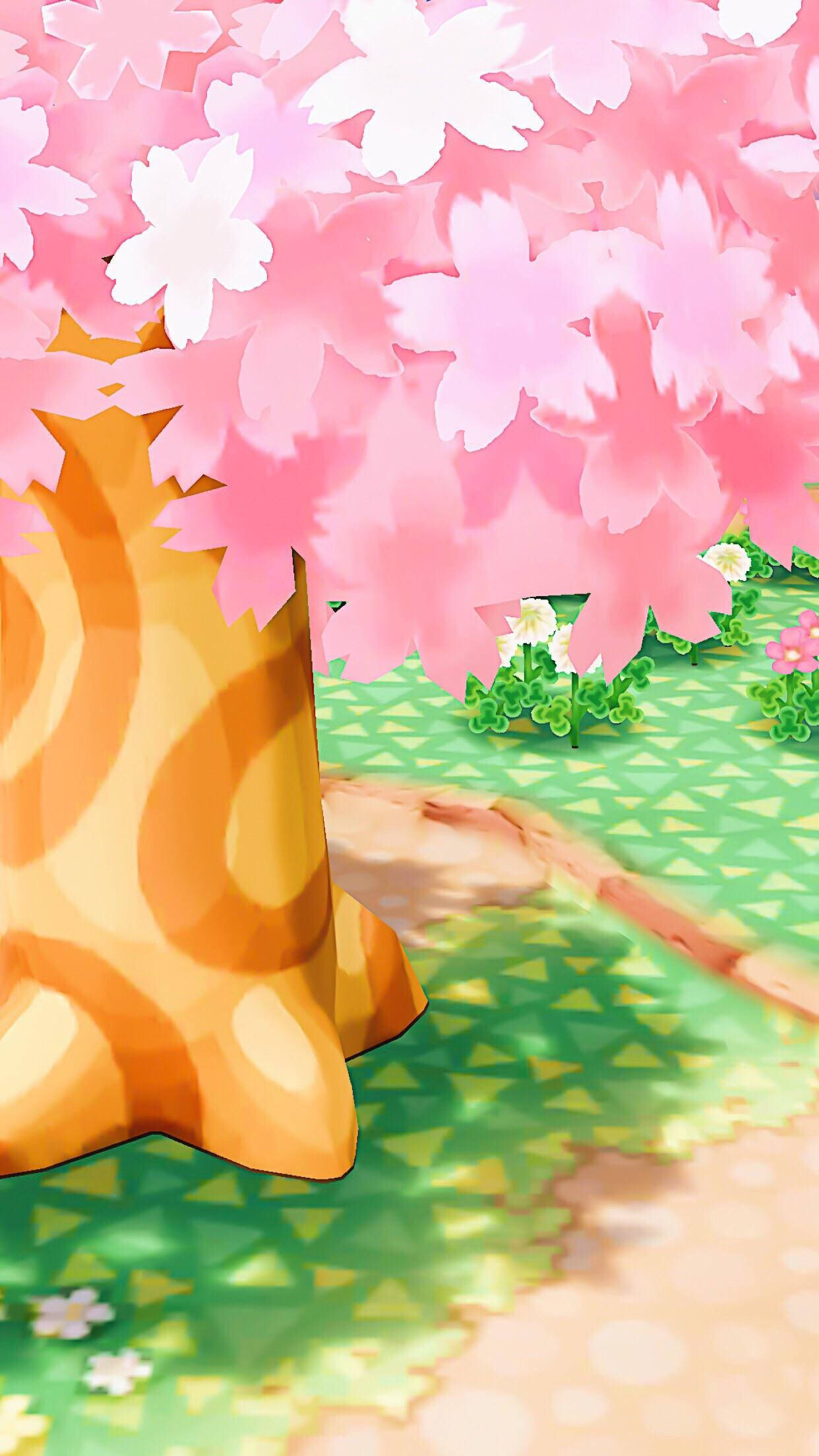 Animal Crossing, pink tree, cherry blossom tree, Full HD Phone Wallpaper