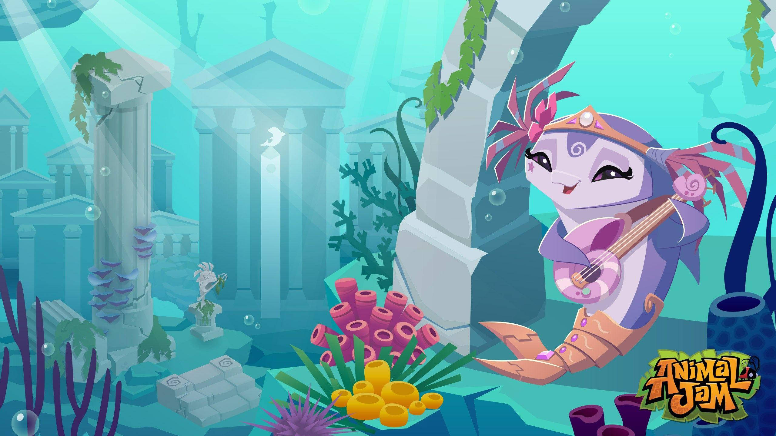 Animal Jam, purple mermaid, pink hair, 2K Desktop Wallpaper