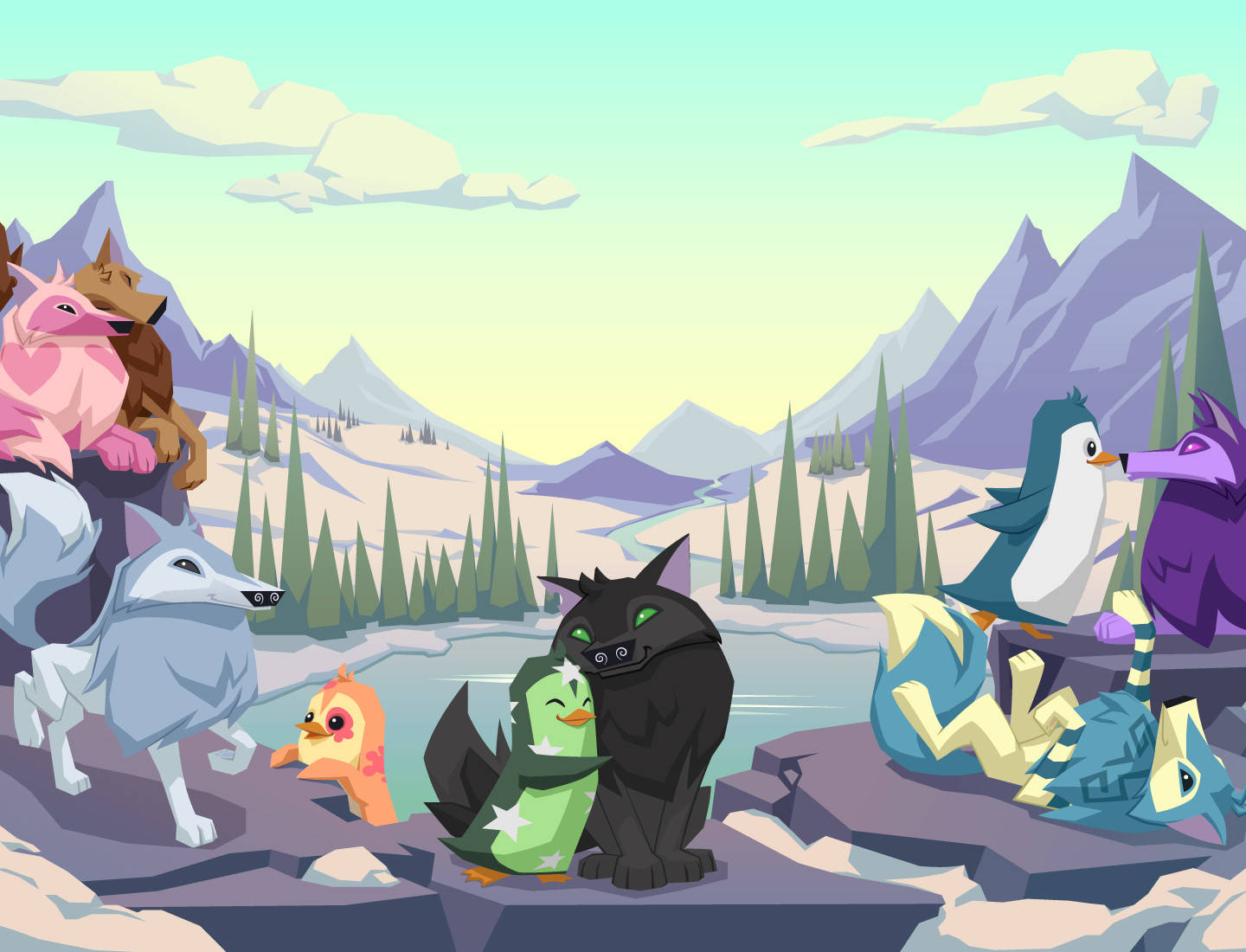 Animal Jam, rocky shores, calm lake, HD Desktop Wallpaper