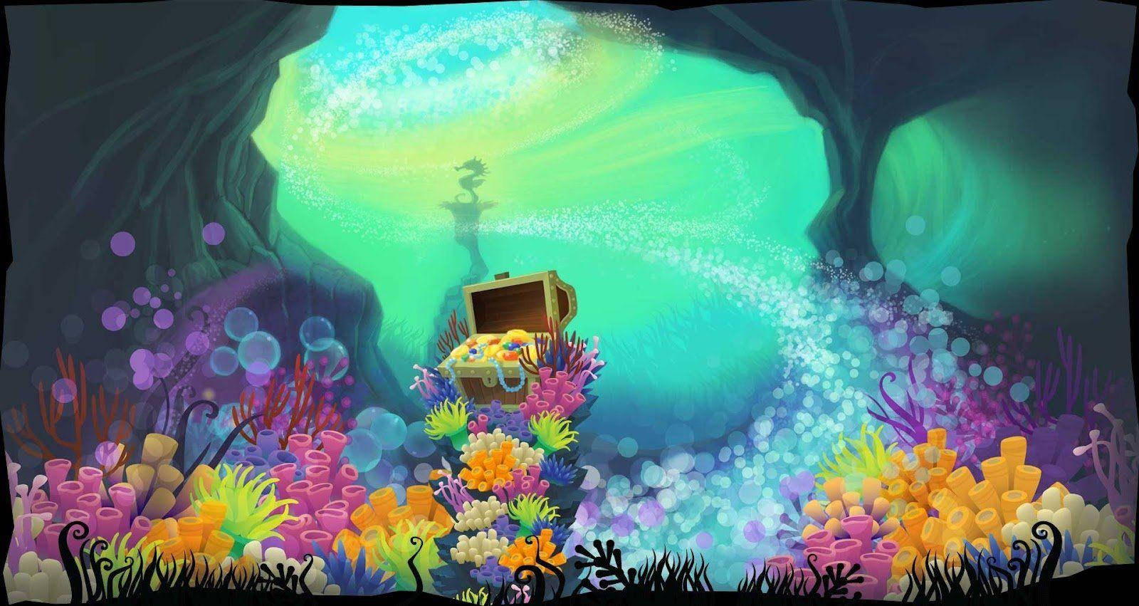 Animal Jam, undersea scene, glowing treasure chest, HD Desktop Wallpaper