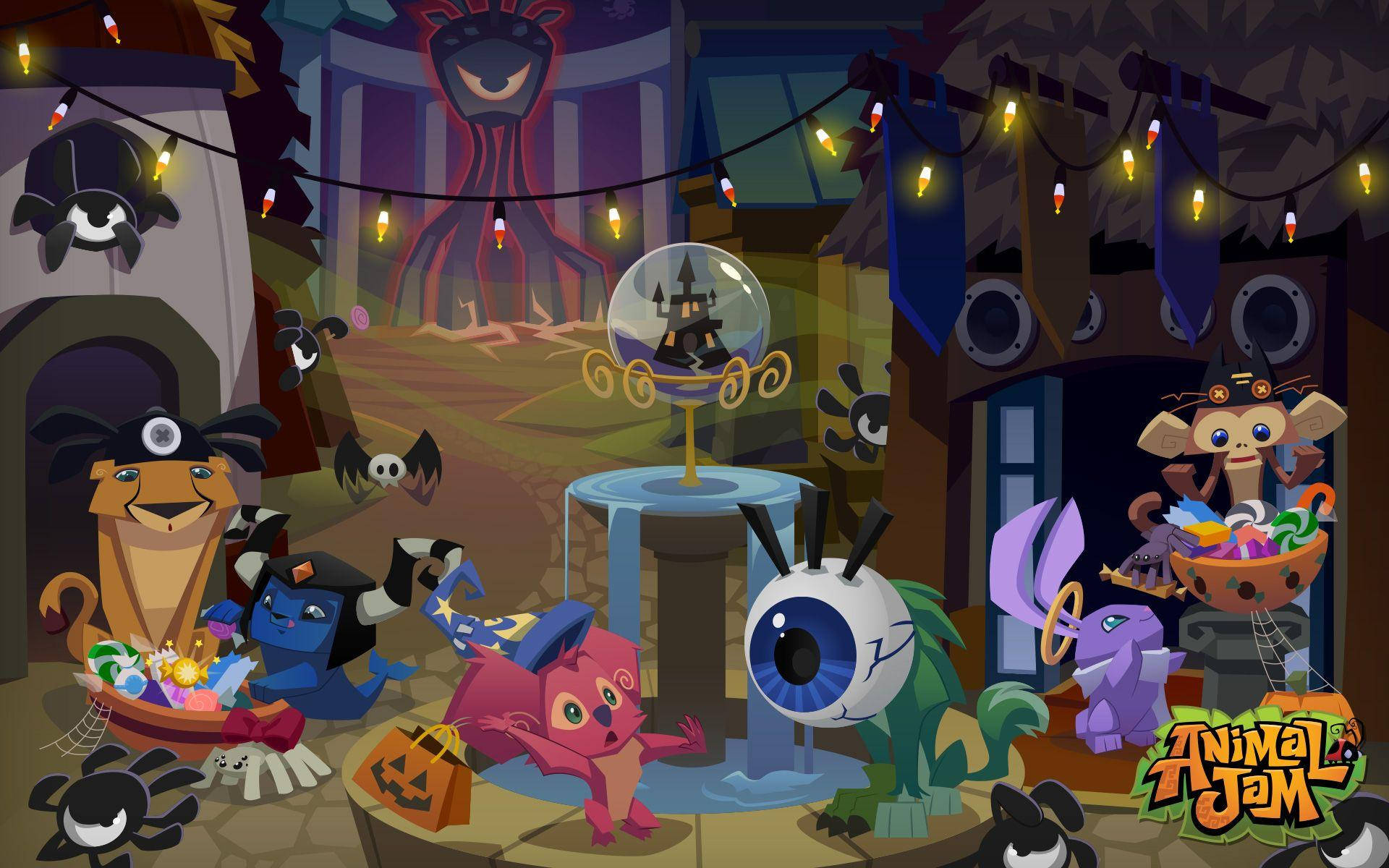 Animal Jam, Halloween scene, cartoon animals, Full HD Desktop Wallpaper