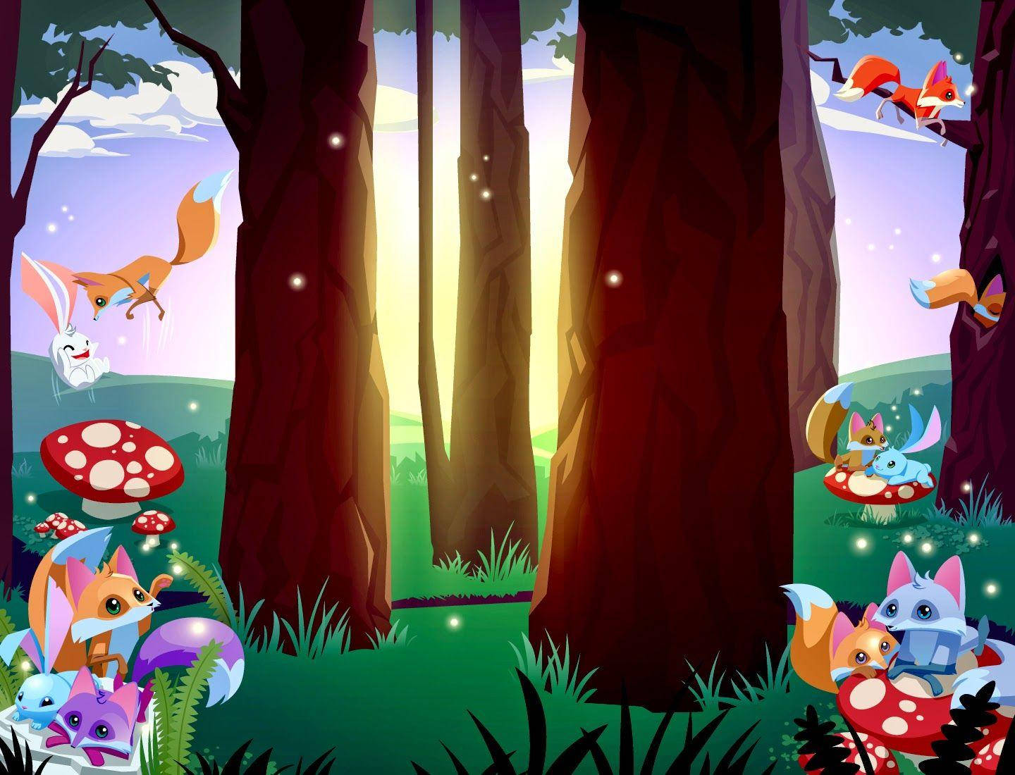 Animal Jam, whimsical forest, glowing mushrooms, HD Desktop Wallpaper