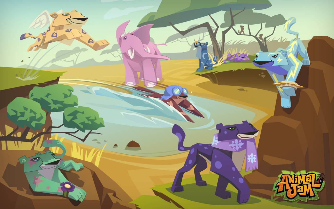 Animal Jam, safari drawing, pond, HD Desktop Wallpaper