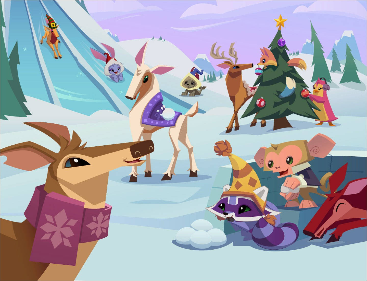 Animal Jam, Christmas, snowy mountain slope, HD Desktop Wallpaper