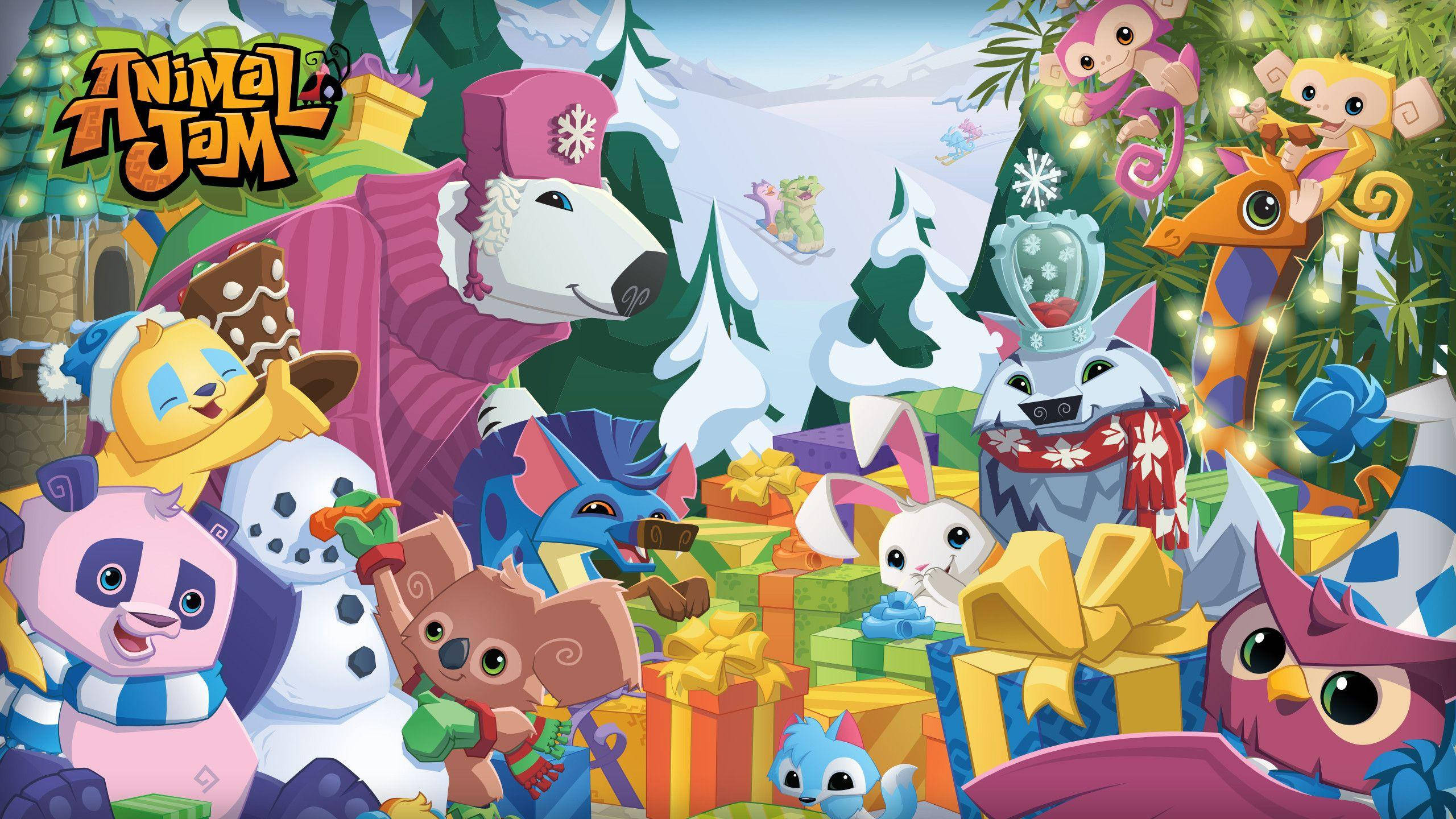 Animal Jam, Christmas Season, snowy tree, 2K Desktop Wallpaper