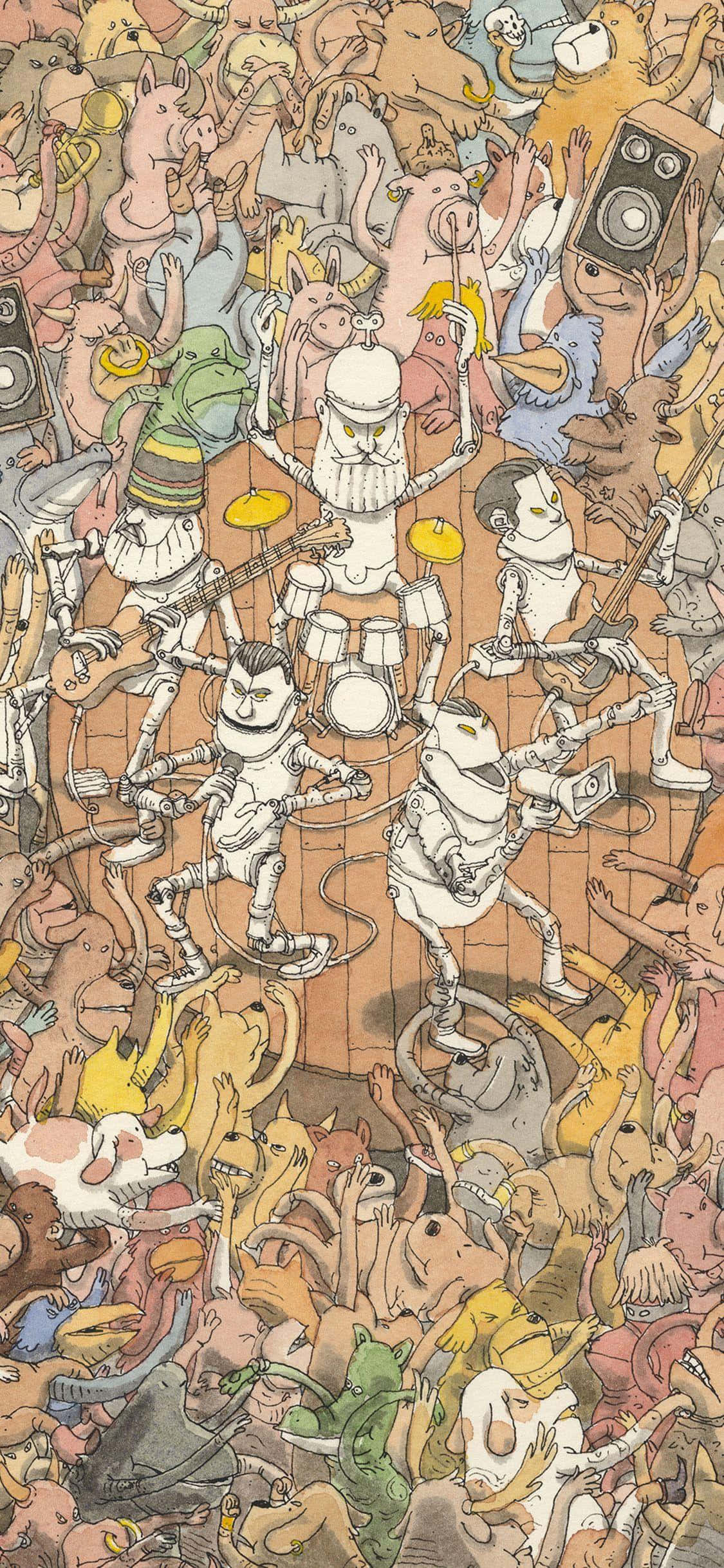 Animal Jam, concert scene, cartoonish robots, Full HD Phone Wallpaper