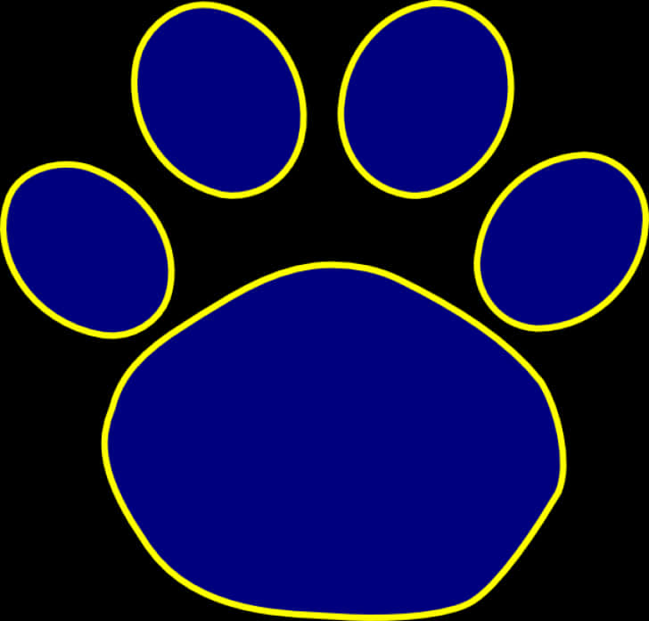 blue paw print, bright yellow outline, solid black background, SD Desktop Wallpaper
