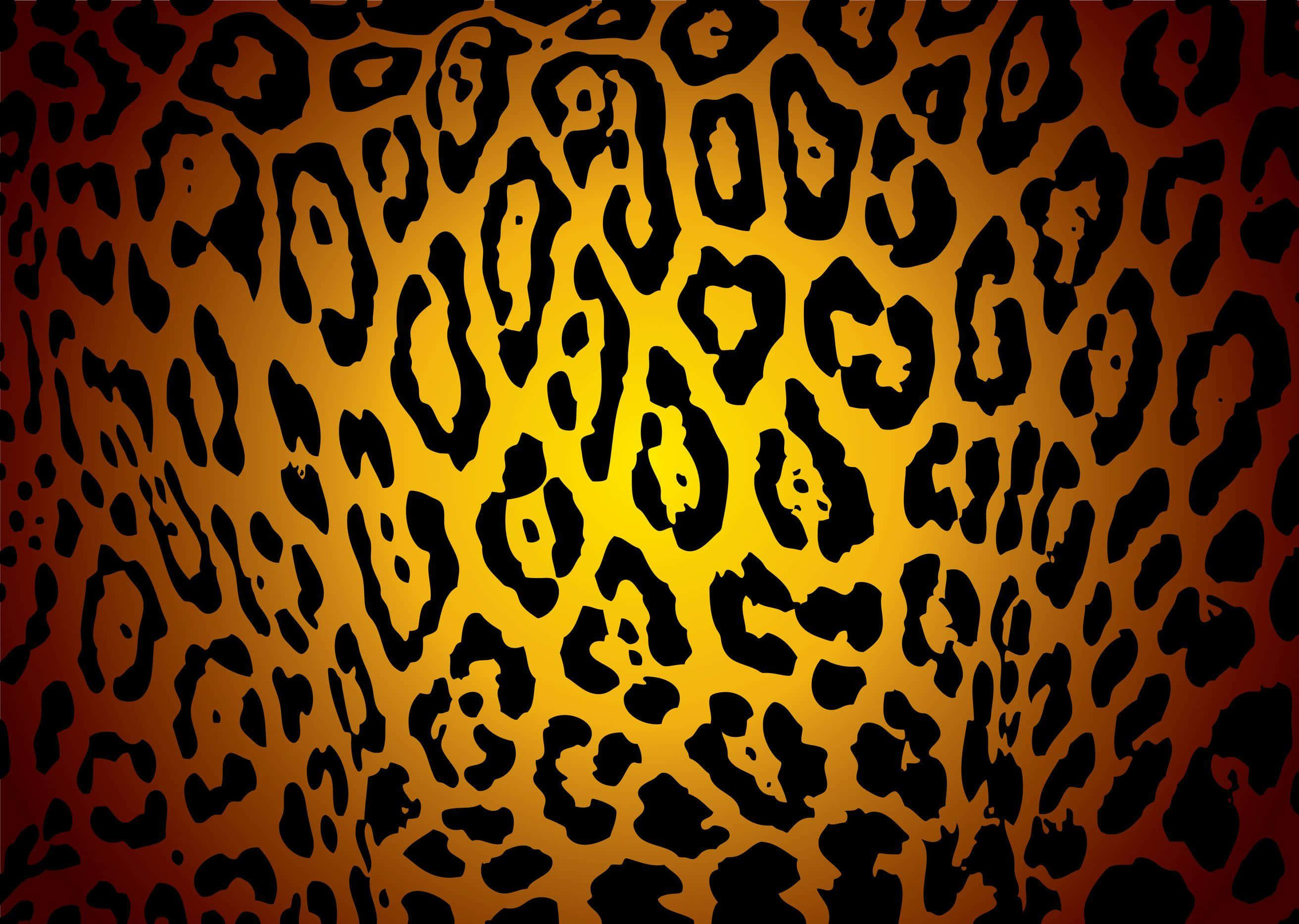 leopard print, bright yellow center, gradient orange and brown background, 2K Desktop Wallpaper