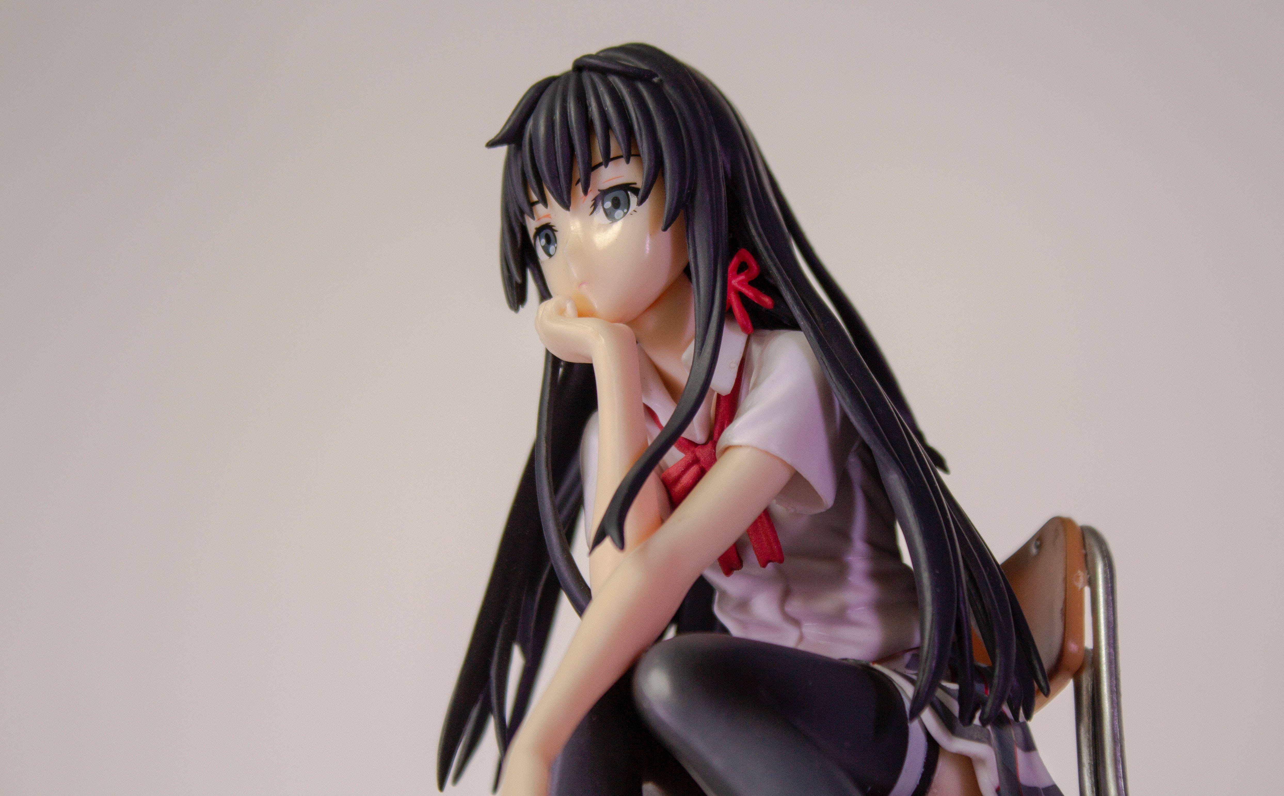 3D anime school girl, long black hair, red ribbon, 4K Desktop Wallpaper