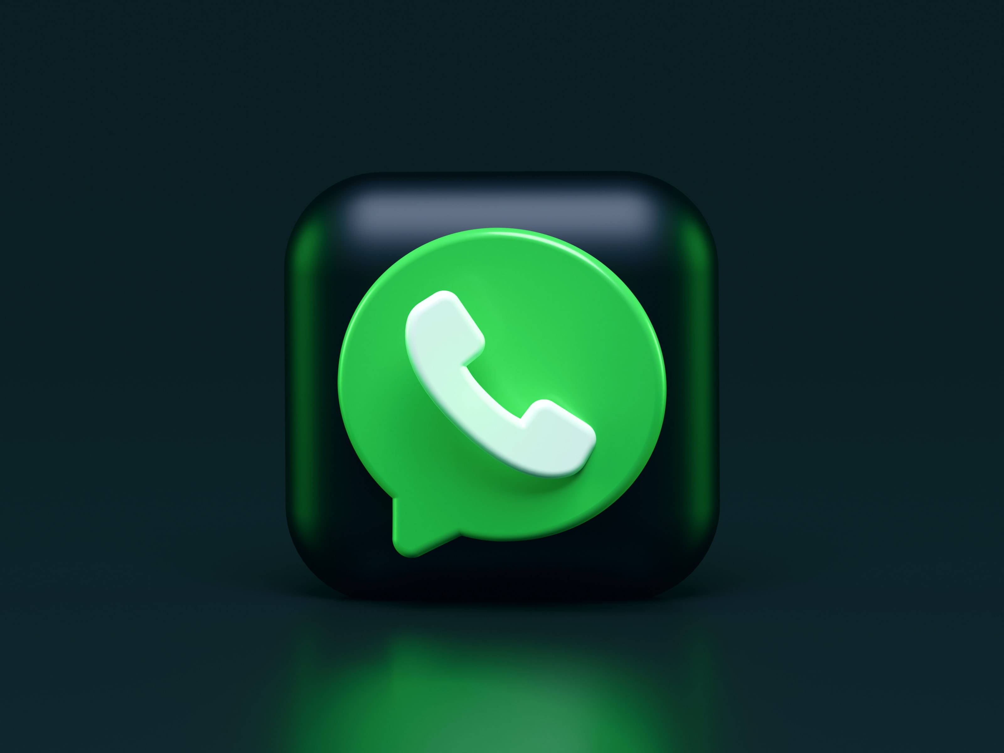 3D WhatsApp Logo, WhatsApp app icon, green speech bubble, 2K Desktop Wallpaper