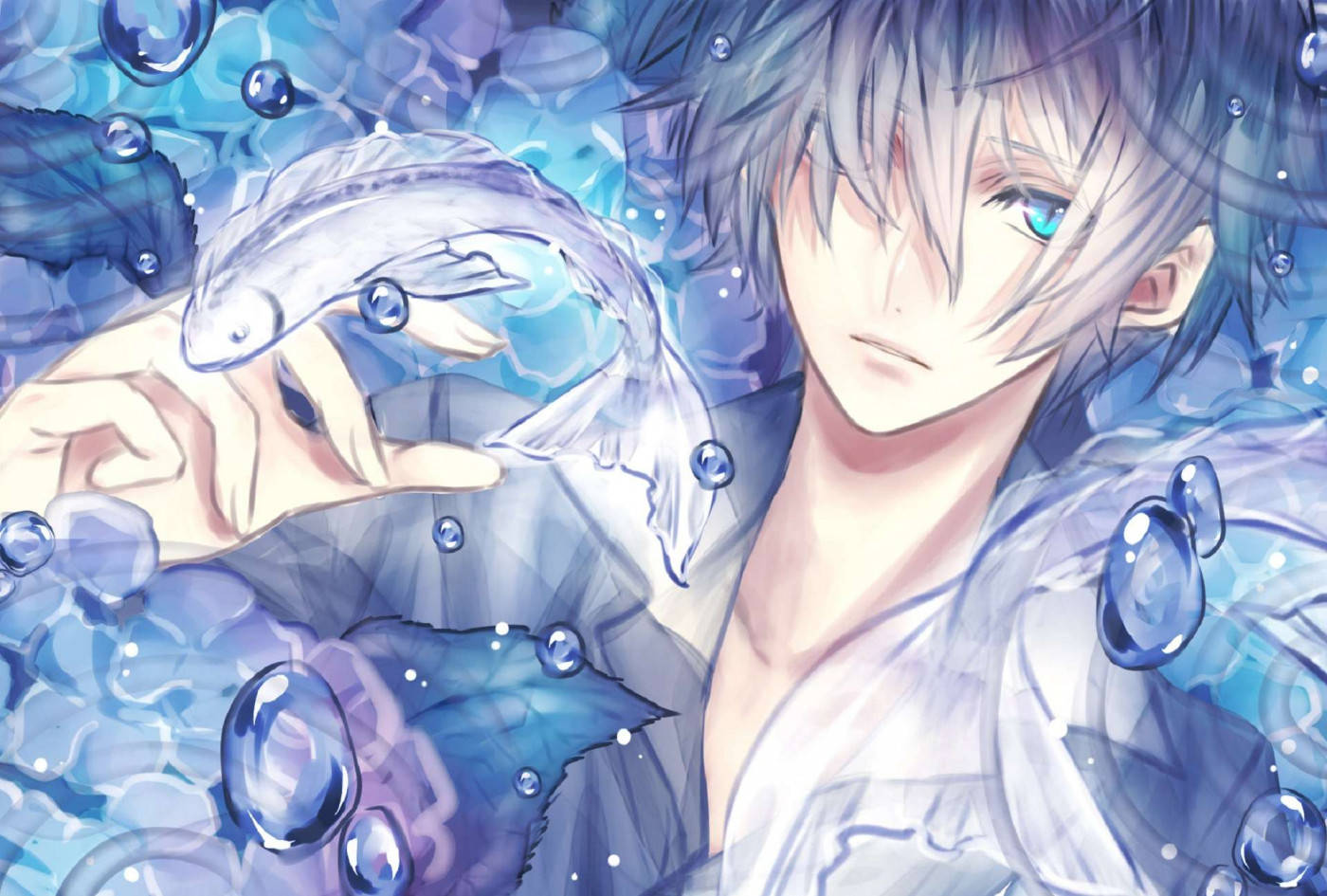Anime Blue Boy, silver hair, blue eyes, HD Desktop Wallpaper