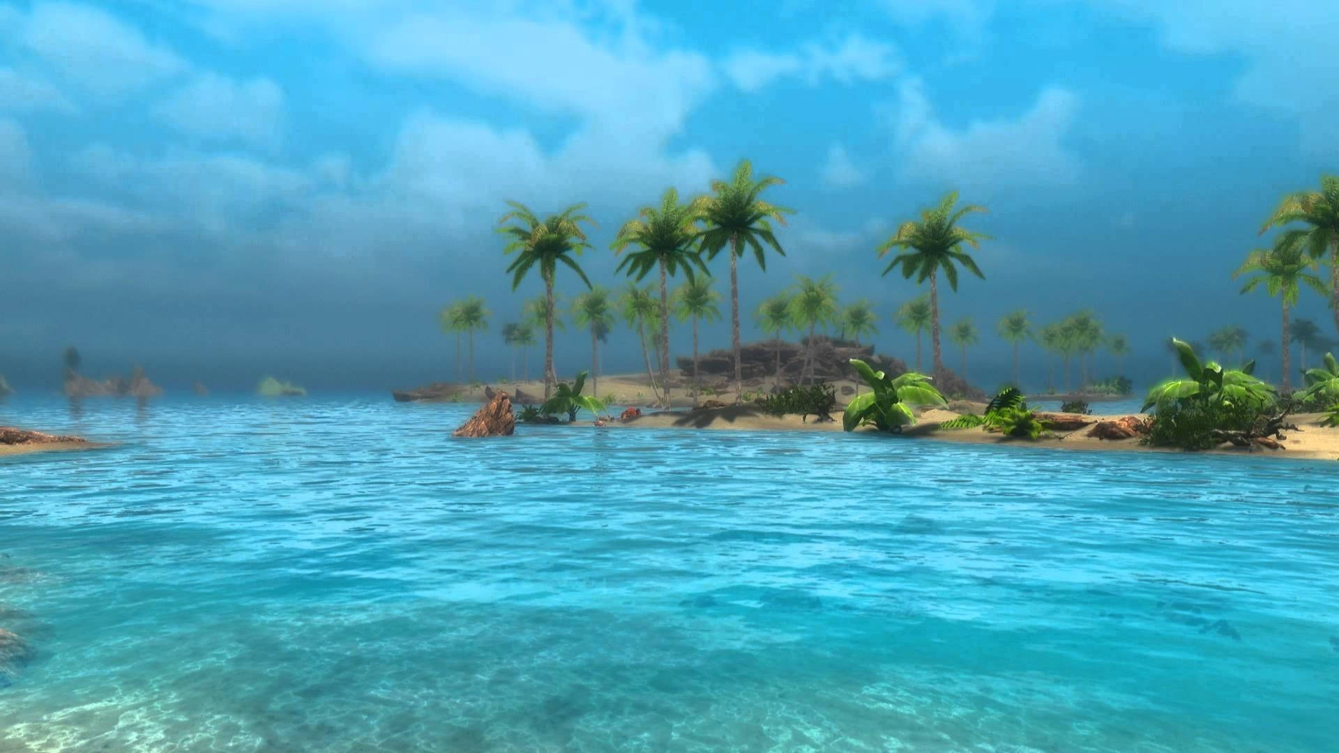 tropical island, turquoise waters, palm trees, Full HD Desktop Wallpaper