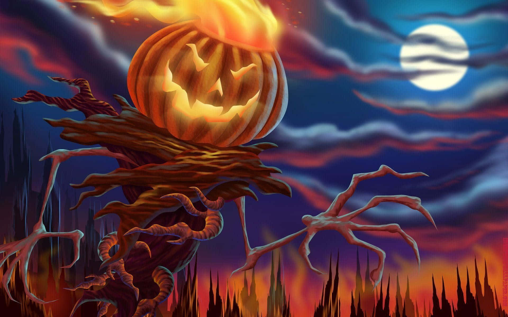 Animated Halloween, jack-o-lantern, twilight sky, Full HD Desktop Wallpaper
