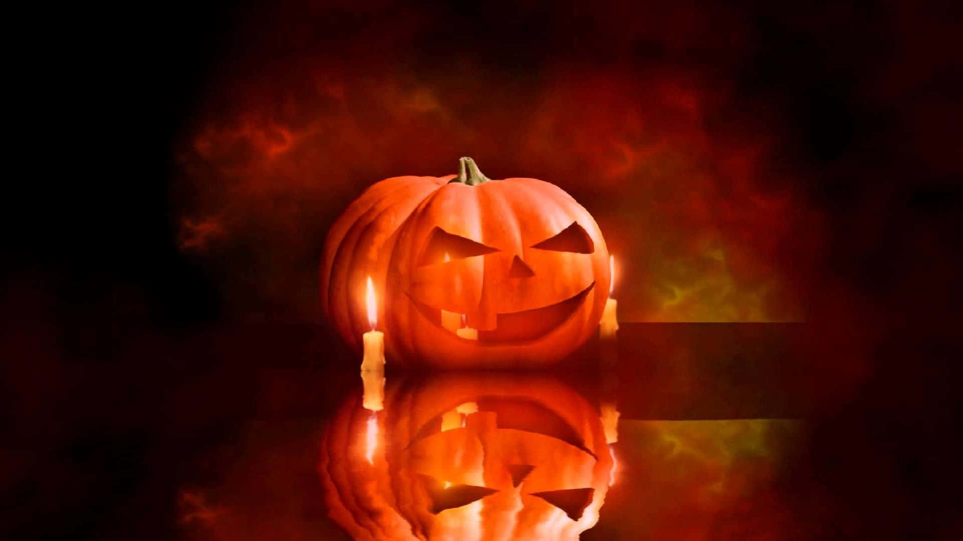 jack-o'-lantern, candlelight, smoky dark background, Full HD Desktop Wallpaper