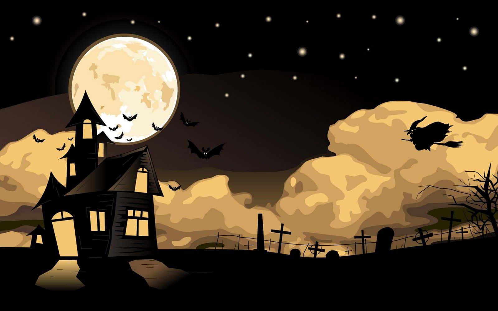 haunted house, full moon, bats, HD Desktop Wallpaper