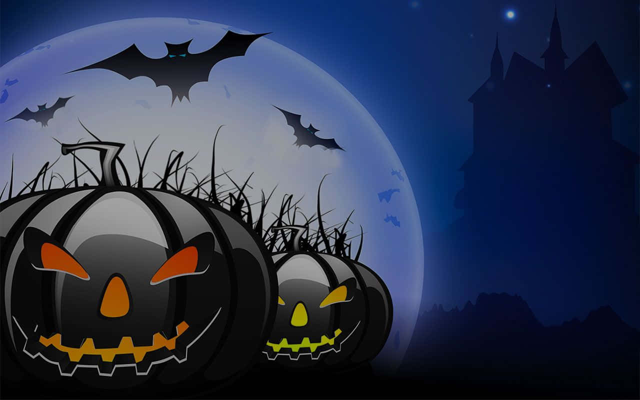 jack-o'-lanterns, glowing eyes, full moon, HD Desktop Wallpaper