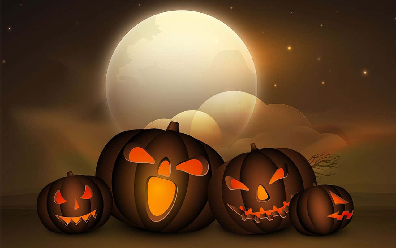 animated halloween, glowing jack-o'-lanterns, menacing faces, HD Desktop Wallpaper