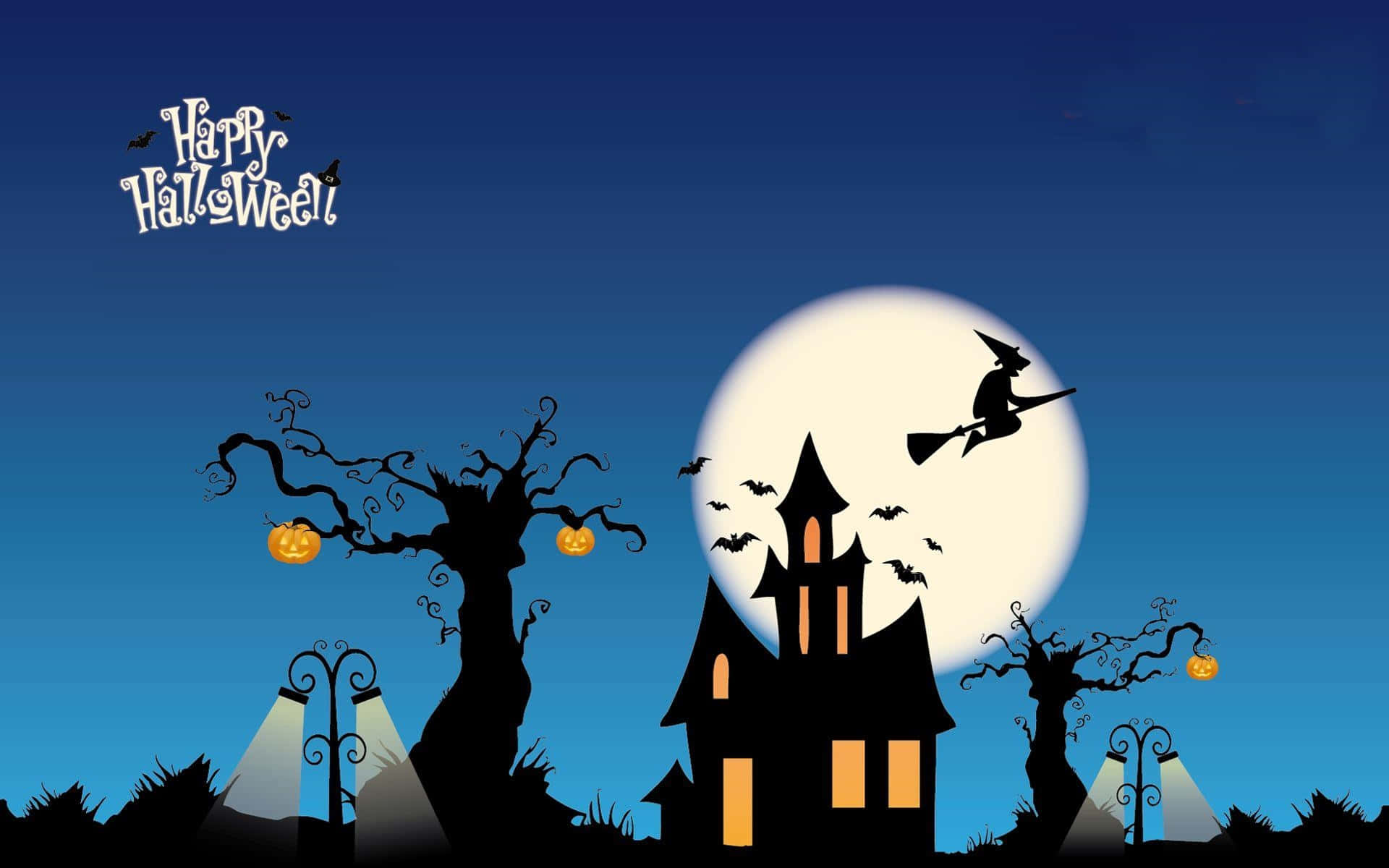 witch, broomstick, haunted house, Full HD Desktop Wallpaper