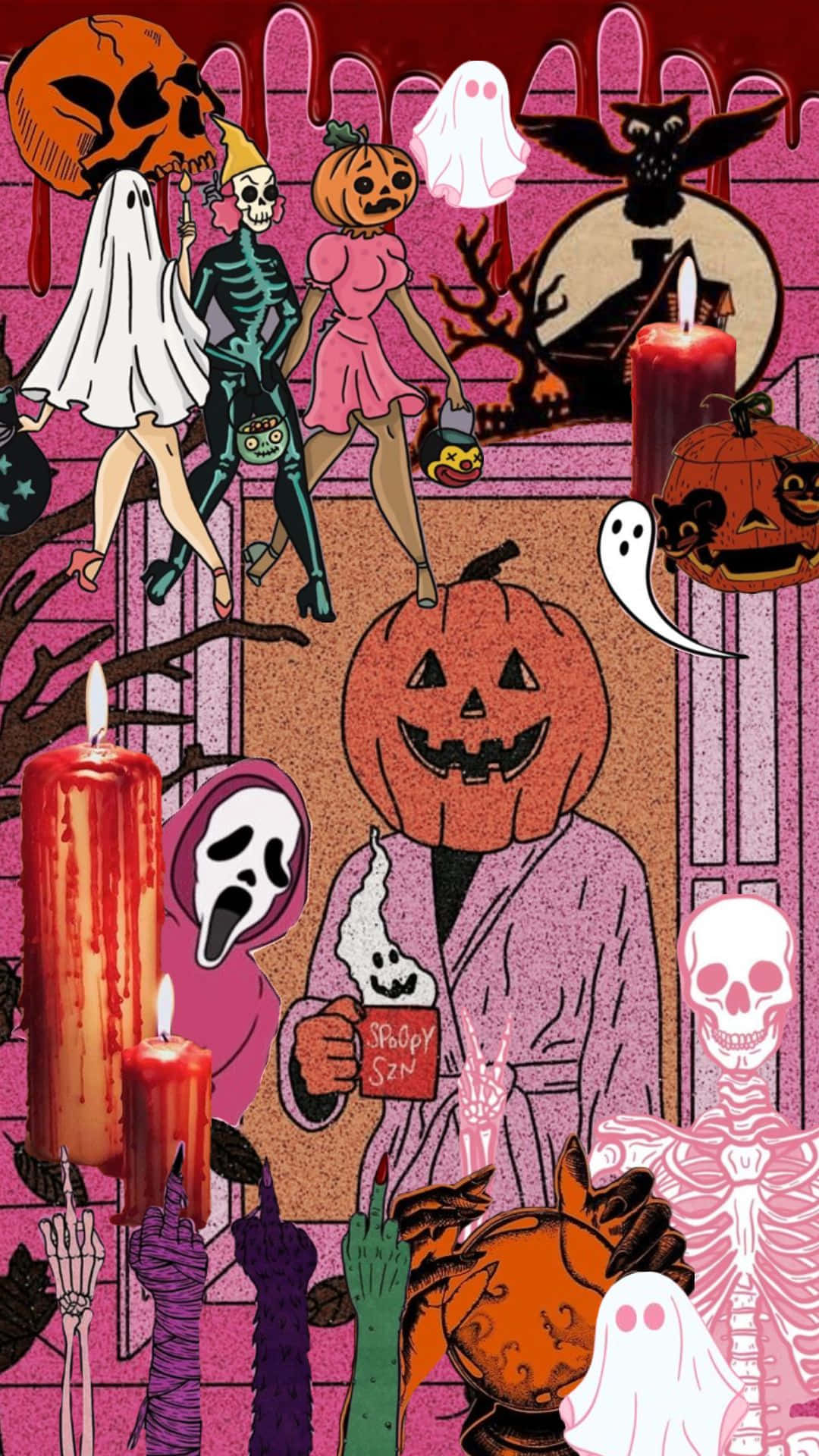 Halloween, pink, ghosts, Full HD Phone Wallpaper