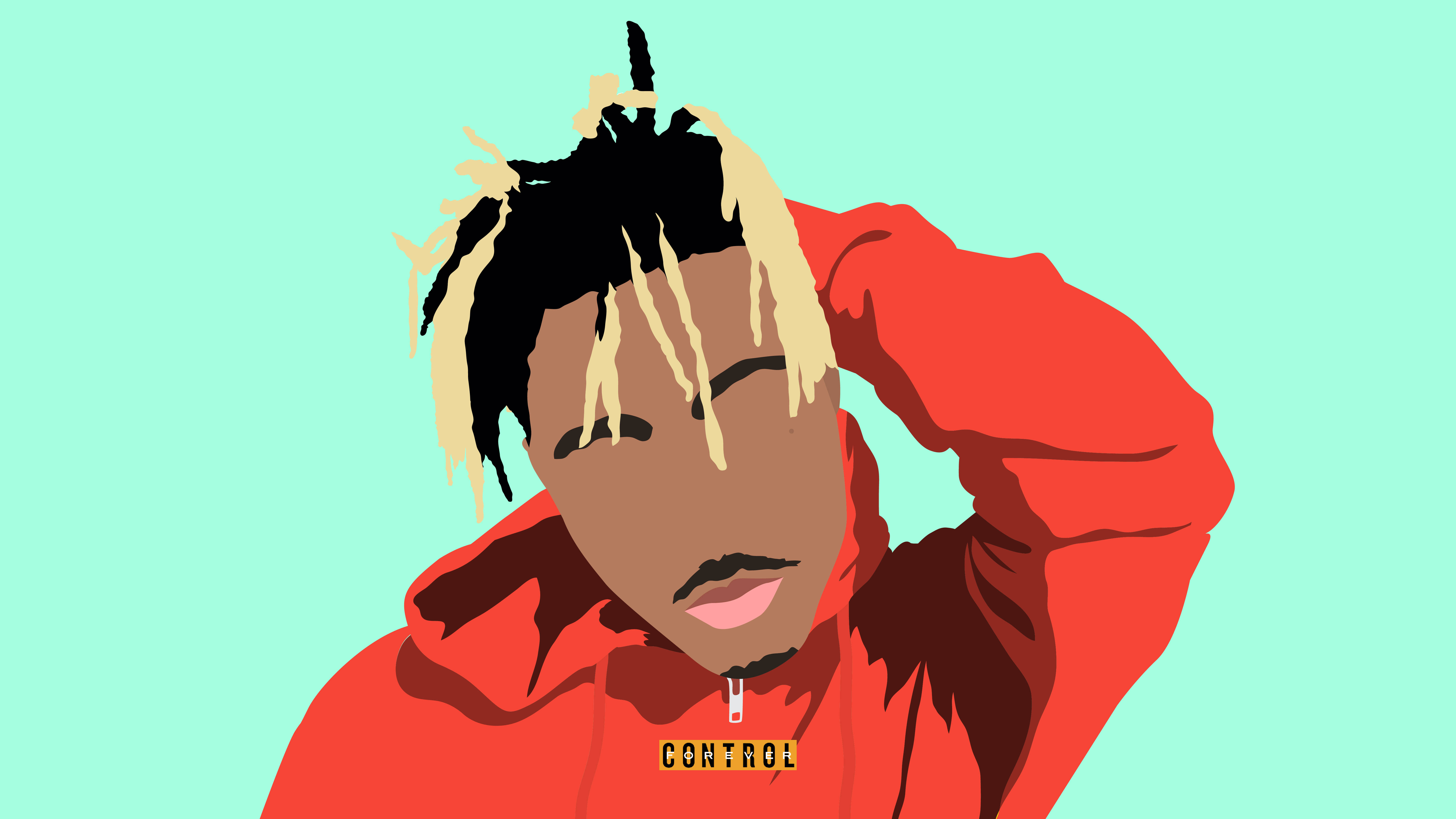 Animated Juice Wrld, orange sweatshirt, black and blonde dreadlocks, 5K Desktop Wallpaper