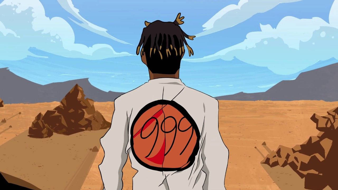 Animated Juice Wrld, dreadlocks, desert landscape, HD Desktop Wallpaper
