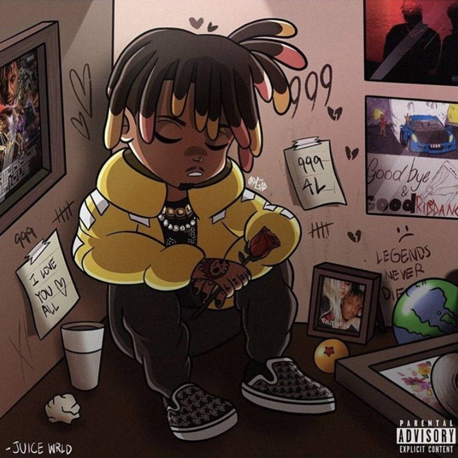 Animated Juice Wrld, yellow hoodie, rose, SD Desktop Wallpaper