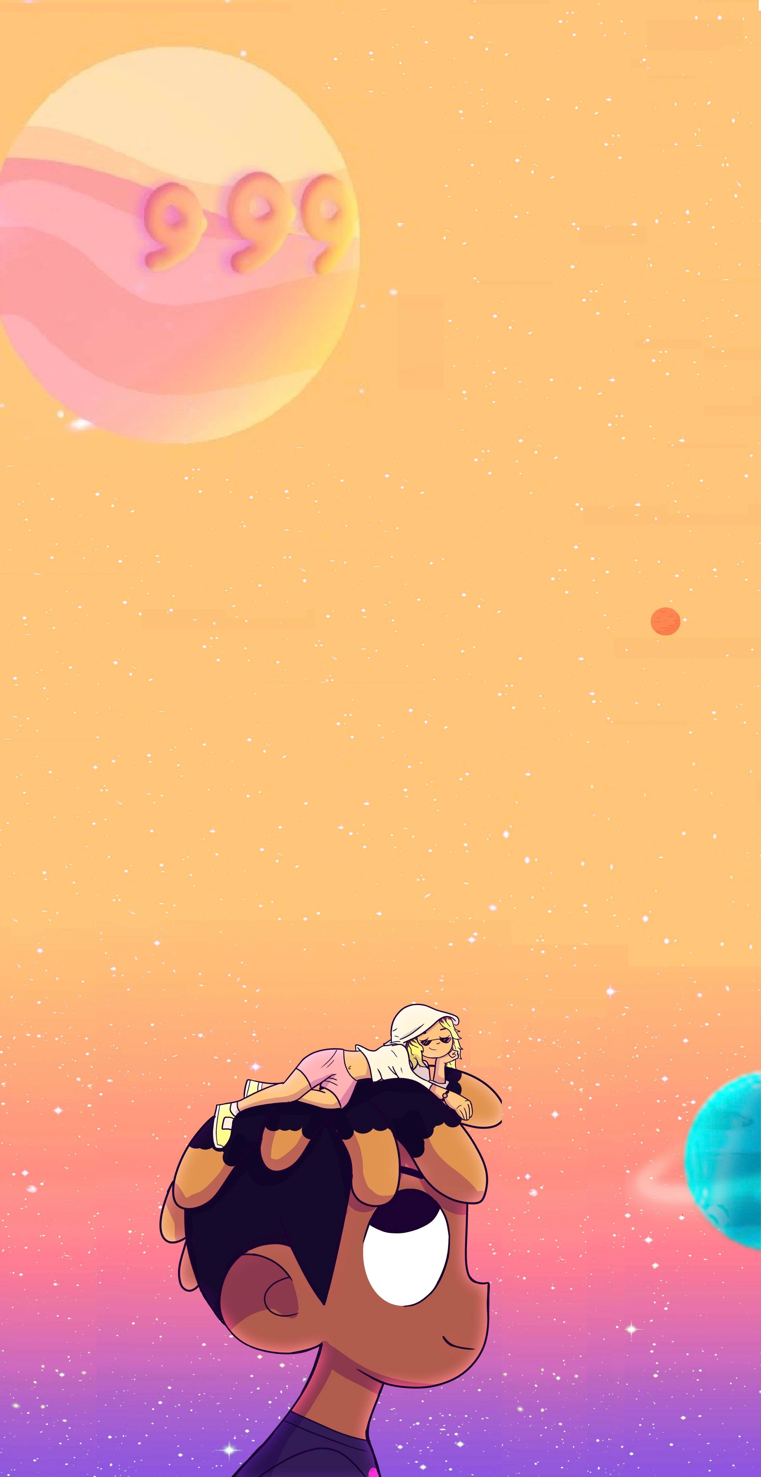 Animated Juice Wrld, 999 Moon, cosmic backdrop, 5K Phone Wallpaper