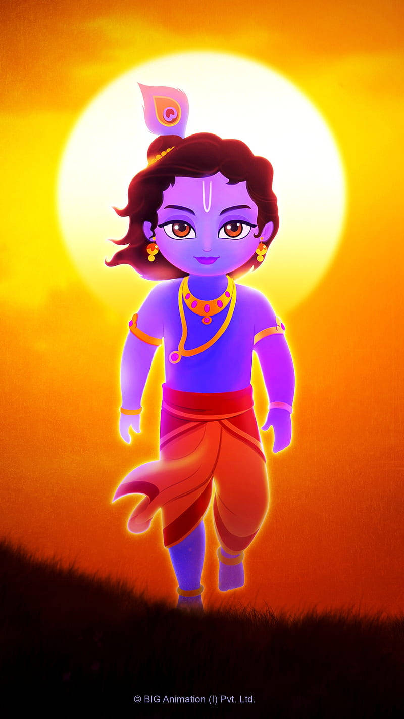 Animated Krishna, purple skin, peacock feather, HD Phone Wallpaper